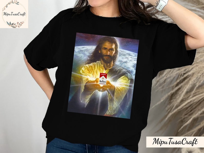 Jesus Holding Cigarettes Shirt Marlboro Tshirt Funny Meme Etsy Canada