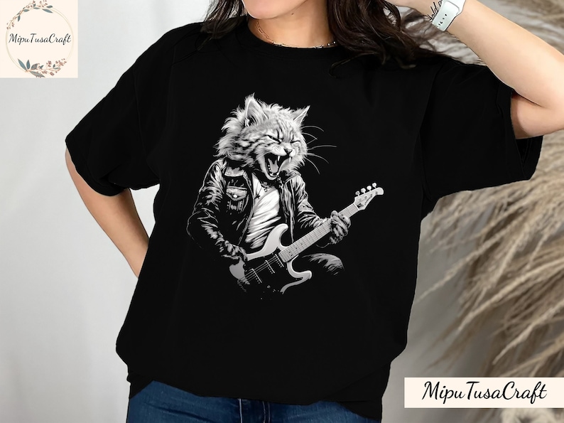 Cat Playing Guitar Sweatshirt, Rock Guitar Shirt, Guitar and cat lover Tee, Guitar Player Sweatshirt, Cat Gifts For Guitarist Shirt, Hoodie image 1