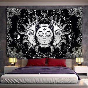 Sun and Moon Wall Tapestry - Boho Chic Home Decor - Yoga Studio and Wellness Gift