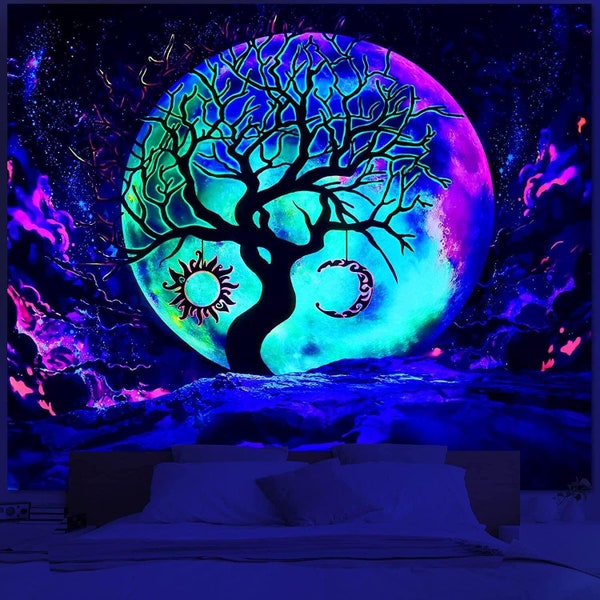 UV Tapestry Black Light Fluorescent Trippy Wall Art Perfect for Unique Room Decor or Festival Goers