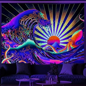 Trippy Blacklight Tapestry - UV Backdrop Wall Hanging for Dorm Decor Unique Teen Birthday Gift