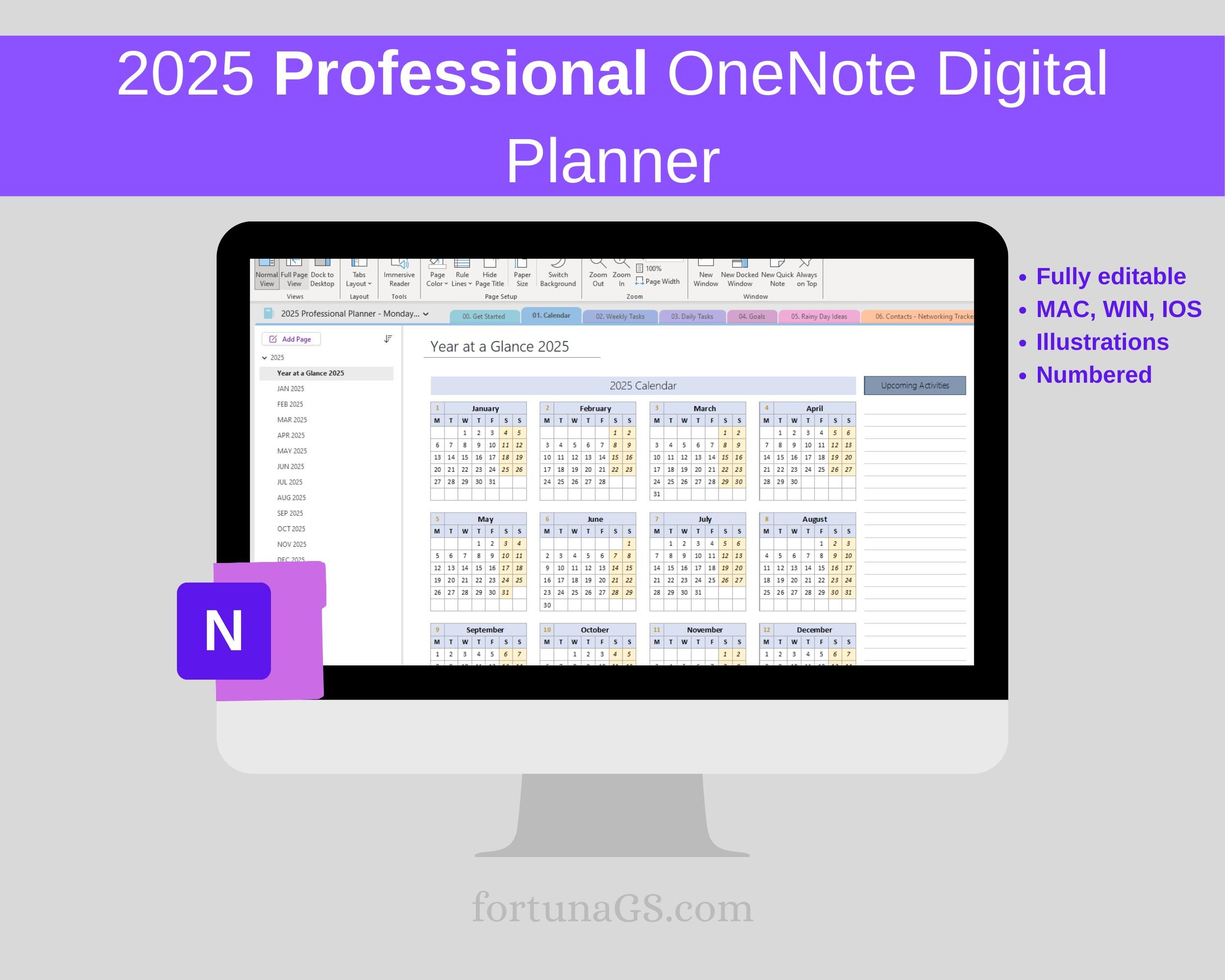 2025 Professional OneNote Digital Planner | Work & Productivity Template for Windows, Android, Surface Pro, iPad