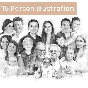 11-15 Person Printable Portrait, Add a Deceased Loved One to a Pencil Drawing, Merge Multiple Photos, Add Passed Away Person Photo