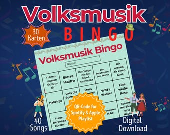 German Folk Music Bingo – Printable Seniors Game & Fun Elderly Activity | Music Bingo with Spotify QR Code and Apple Music | 30 Cards