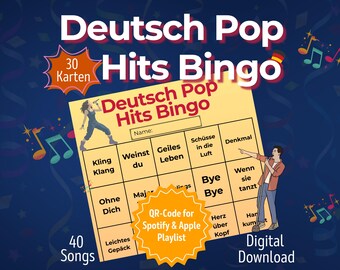 German Pop Music Bingo – Karaoke Party Game | Music Quiz with German Party Songs | Funny Game for Bachelorette & Birthday | 30 Cards