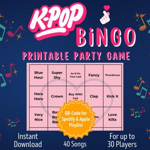 K-Pop Bingo Game | Printable Music Game | Fun for Teens, Sleepovers & K-Pop Fans | K-Pop Karaoke Party | Instant Download PDF | 30 Cards