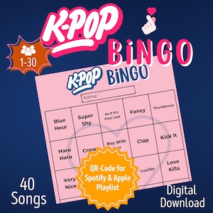K-Pop Bingo 1-30 Players | Party Game K-Pop Fan Bingo | K-Pop Must-Haves | Music Bingo Game | Printable Games PDF | K-Pop Games