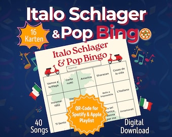 Italo Schlager & Pop Bingo | Włoskie piosenki, które każdy zna | Gra towarzyska dla dorosłych | Bingo muzyczne do pobrania | 16 osób
