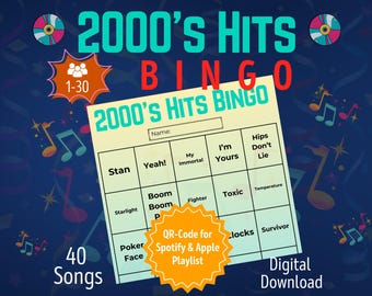 2000's Hits Bingo 1-30 Players | Party Games for Adults Bingo | Music Bingo German | Bachelorette Party Women | 2000s Party Game PDF