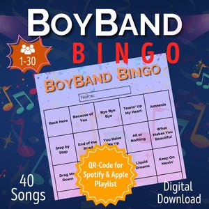 BoyBand Bingo 1-30 Players | Party Games for Adults | Music Bingo German | Bachelorette Party Game | Girls&#39; Night Digital Game