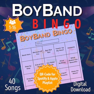 BoyBand Bingo 1-16 Players | Party Games for Adults | Music Bingo German | Bachelorette Party Game | Girls&#39; Night Digital Game