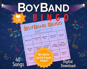 BoyBand Bingo 1-16 osób | Gry towarzyskie dla dorosłych bingo | Muzyka Bingo Niemiecki | Kobieta na wieczorze kawalerskim | Cyfrowa gra nocna dla dziewcząt