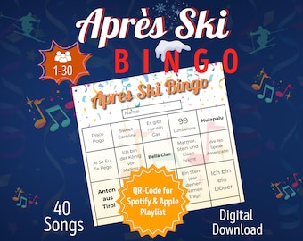 Apres Ski Party Bingo | Fun Drinking Game for Bachelorette & Birthday | Ski Lodge Game | Digital Download with Spotify and Apple Playlist