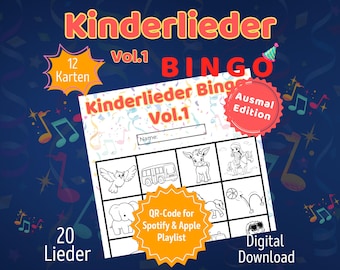 Children's Song Bingo with 12 Coloring Pictures | Indoor Birthday Party Game | Preschool and Daycare Activity | Educational Game for Kids