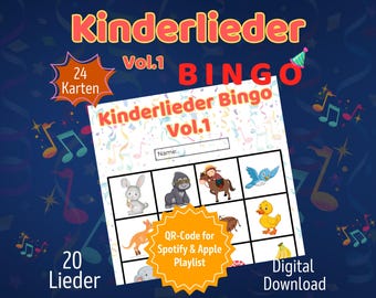German Kids Songs Bingo with 24 Cards | Educational and Interactive Game for Kids | Movement Songs, Group Games for Preschool, Daycare & Fun