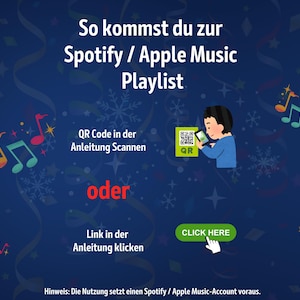Einfache Nutzung der Playlist mit Italo Schlager & Pop Bingo: QR-Code scannen oder Link anklicken und sofort die Spotify- oder Apple-Music-Playlist starten. Enthalten sind 40 italienische Schlager- und Pop-Songs, 16 Bingo-Karten, eine Anleitung und Urkunde. Perfekt für Geburtstage, Junggesellenabschiede, Familienabende oder als Trinkspiel.