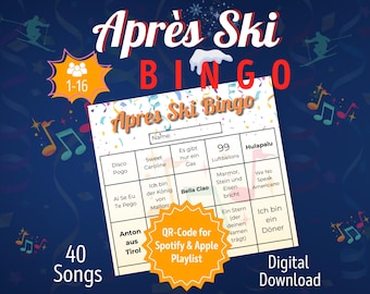 Apres Ski Party Bingo 1-16 osób | Gry towarzyskie dla dorosłych bingo | Muzyka Bingo Niemiecki | Wieczór kawalerski | Gry urodzinowe