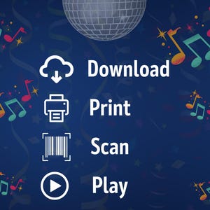 Schritt-für-Schritt-Anleitung für das Deutsch Pop Hits Bingo: Download, Ausdrucken, QR-Code scannen und spielen. Einfaches Musik-Bingo-Spiel für Erwachsene, perfekt für Partys, Geburtstage oder JGA. Das digitale Produkt enthält Bingo-Karten mit deutschen Pop-Hits, Anleitung und Playlist-Link. Ideal für Karaoke-Abende oder Spielrunden mit Spotify oder Apple Music.