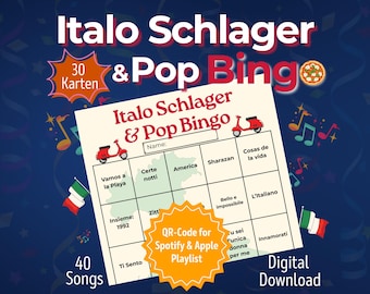 Italo Schlager & Pop Bingo | Włoskie piosenki, które każdy zna | Gra towarzyska dla dorosłych | Bingo muzyczne do pobrania | 30 osób