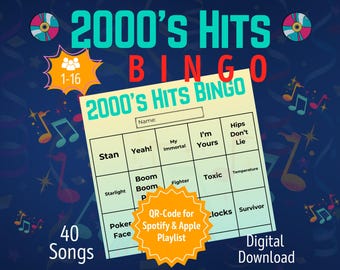 Bingo de éxitos de los 2000 para 1-16 jugadores | Juegos de fiesta para adultos | Bingo musical alemán | Despedida de soltera | Juego de fiesta de los 2000 en PDF