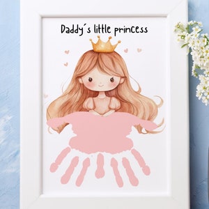 Arte con impronte di mani di principessa – Grazioso regalo ricordo per bambini e neonati / Attività artigianale di ricordi unici, biglietto fai da te, baby shower, regalo per la festa del papà