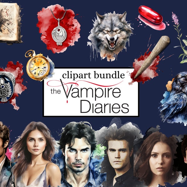 Vampire Diaries PNG Clipart para diseños web, publicación de Instagram y plantilla de historia, iconos Flatlay, pegatinas, álbum de recortes