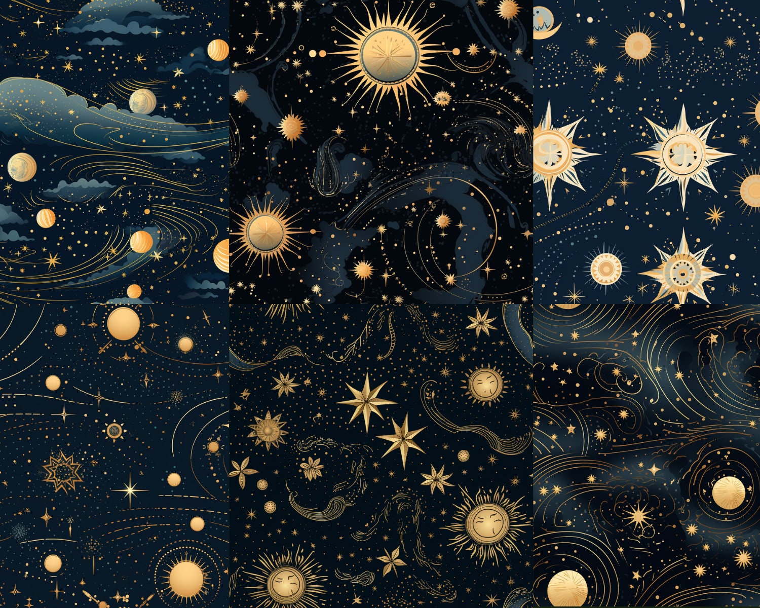 Celestial Seamless Pattern: Stars, Moons, Suns Digital Paper (PDF) - Etsy