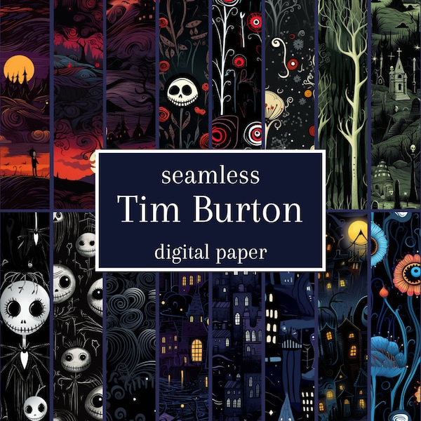 Tim Burton 20 Seamless Pattern Digital Papers ideal for wrapping paper, blankets, bed sheets, wallpaper for commercial use