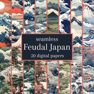 20 Giappone feudale in stile Hokusai Carta digitale con motivo senza cuciture ideale per carta da imballaggio, coperta, lenzuola, carta da parati per uso commerciale