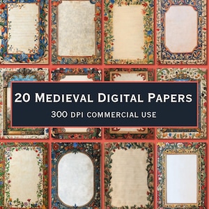 20 Mittelalterliche unbeleuchtete Manuskript-Leerseiten - Printable Journal Kit Rahmen, Scrapbooking - 300 dpi, kommerzielle Nutzung, einfach herunterzuladen