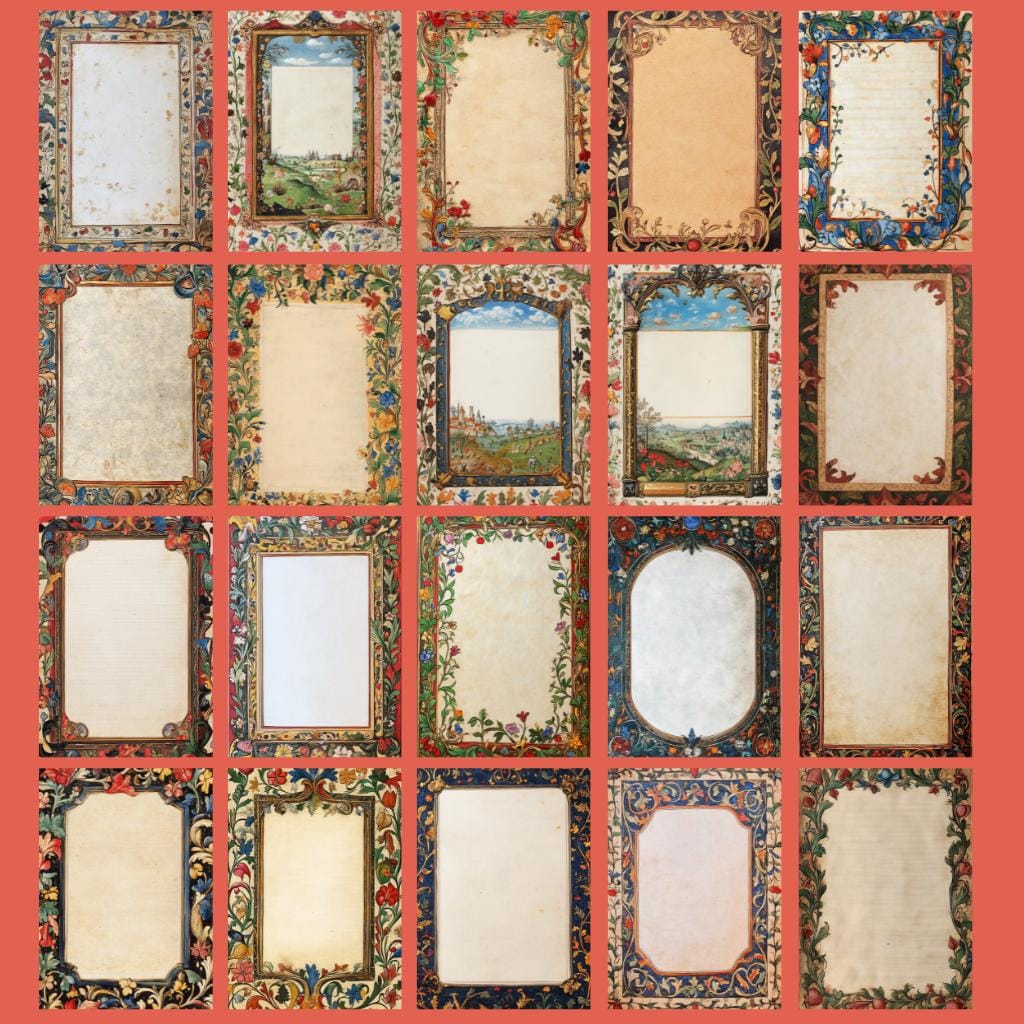 Manuscript Frame 20 Medieval Illuminated Manuscript Blank Pages - Printable Journal Kit ...