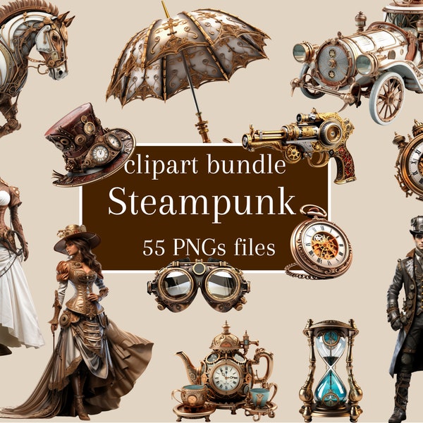 Steampunk clipart bundle of 55 3d rendered PNGs for all true fans and lovers of Steampunk and Victorian Era, Sci-fi digital art