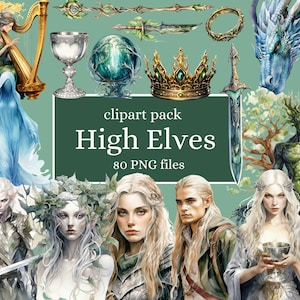 Ultieme High Elves clipart bundel van 80 hoogwaardige aquarel PNGs transparante afbeeldingen voor webdesign, doe-het-zelf-project, knutselen, scrapbooking