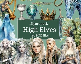 High Elves Clipart Bundle: Watercolor PNG Images (Digital Download)