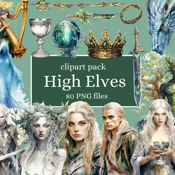 Ultimate High Elves clipart bundle of 80 High Quality Watercolor PNGs transparent images for Web Design, DIY project, Crafting, Scrapbooking