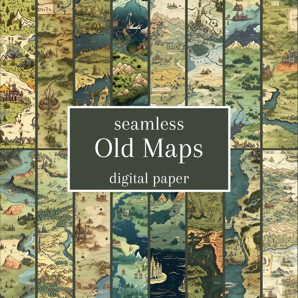 Old Vintage Maps 20 Seamless Pattern Tiles inspired by Tolkien - DIY scrap booking wallpaper wrapping paper fantasy project, Textures