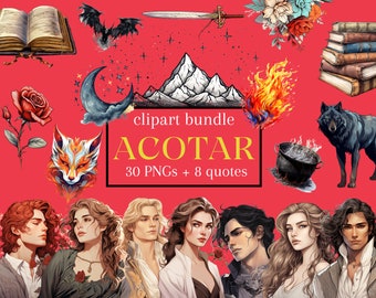 ACOTAR PNG Clipart for Web Designs, Instagram Post and Story Template, Flatlay Icons, Stickers, Scrapbook