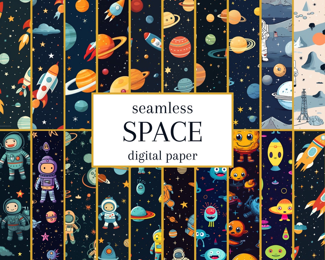 Space Seamless Pattern Digital Papers: Astronauts, Planets (digital ...