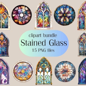 Stained Glass Windows High Quality Watercolor PNG Gothic Vintage Mosaic transparent images  for Web Design, DIY project, Crafts, Scrapbook