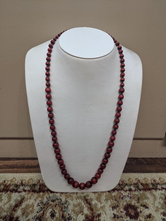 Wood Bead Necklace, Reddish Brown Round Beads, Gra