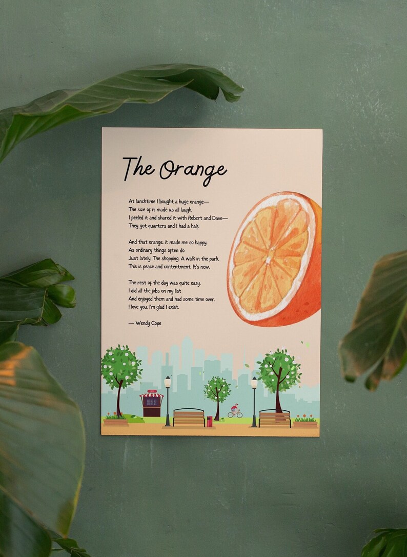 The Orange by Wendy Cope I Love You I'm Glad I Exist Poem Digital Poster Etsy