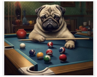 Pug Playing Pool Realistic