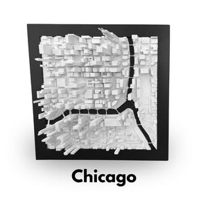 Impression murale Chicago |  16" x 16" | Décoration d'intérieur urbaine imprimée en 3D