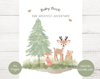 Woodland Baby Book, Printable Baby Book Pages, Baby Memory Journal, Baby Shower Gift, First Year Baby Book, Baby Milestones, New Mom Gift