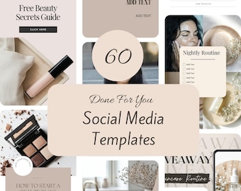 Neutral Social Media Templates, Skincare Instagram Templates, Skincare Editable Canva Templates, Beauty Instagram Posts and Stories Template
