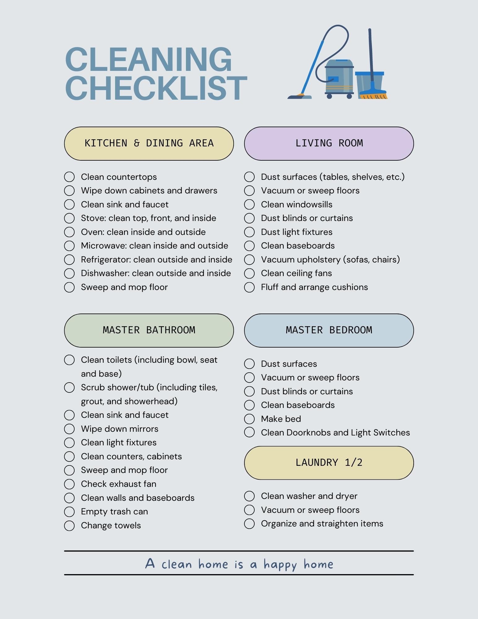Cleaning Checklist, Printable Cleaning to Do List, Cleaning Planner