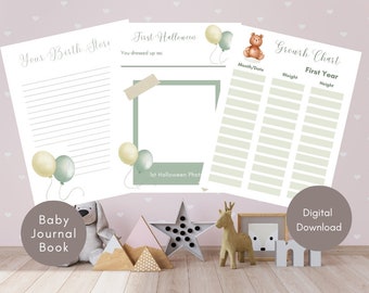 Baby Book, Baby's First Year Journal, Instant Digital Download, New Baby Memory Book, Newborn Keepsake Book, Printable Baby Journal