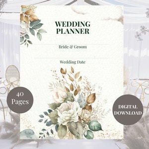 Wedding Planner Printable, Wedding Checklist, Wedding Planner Pages, Wedding Guest List, Digital Download, Wedding Organizer, Honeymoon