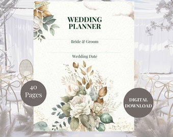 Wedding Planner Printable, Wedding Checklist, Wedding Planner Pages, Wedding Guest List, Digital Download, Wedding Organizer, Honeymoon