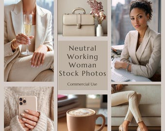 60 Neutral Aestetic Stock Images, Working Woman Stock Photos, Elegant Neutral Astetics, Faceless Digital Marketing, Social Media Images
